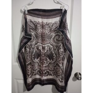 Vintage Baroque Paisley Satin Scarf 30" Square Black Taupe Medallion Retro Head